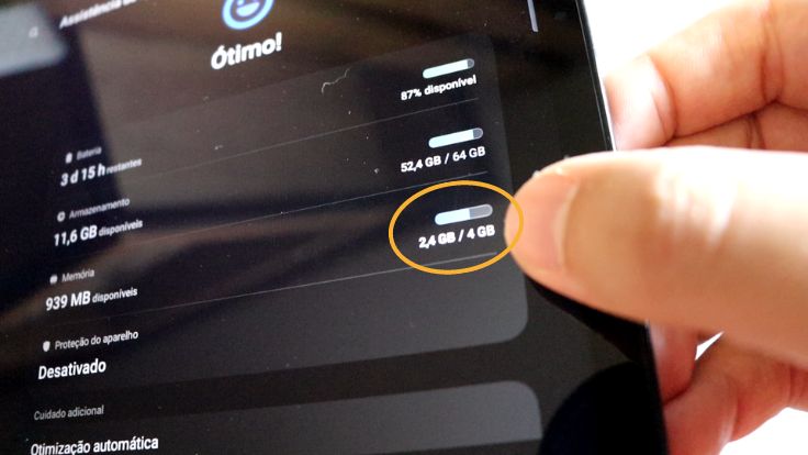 Memória RAM do tablet Samsung Tab A9+