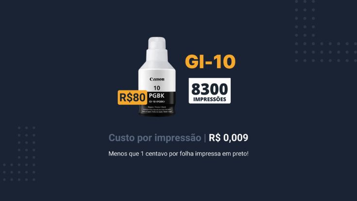 Custo por impressão em preto da Canon G6010
