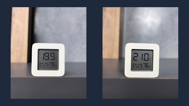 Temperatura antes e depois do aquecedor